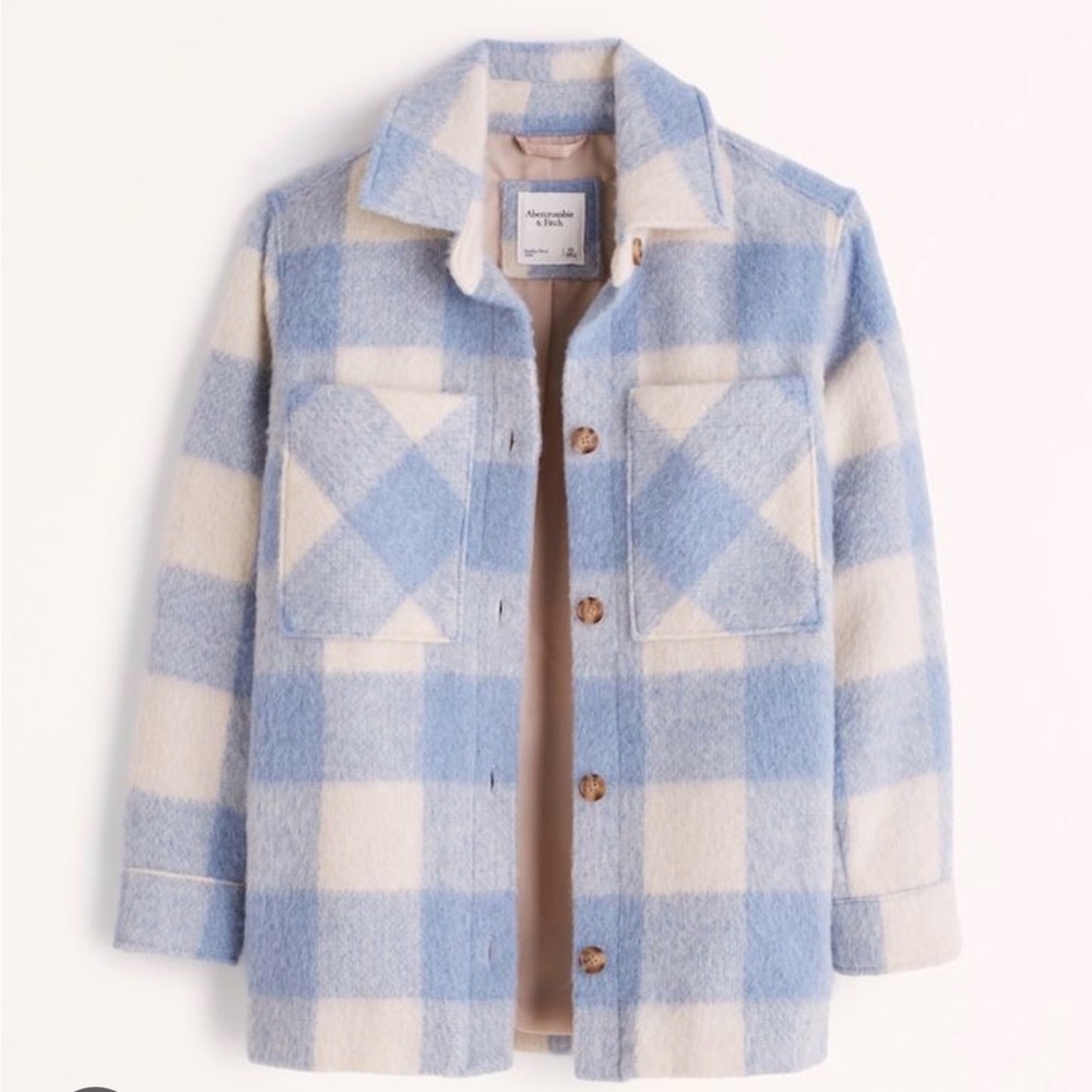 Blue and Cream Plaid Shirt Jacket